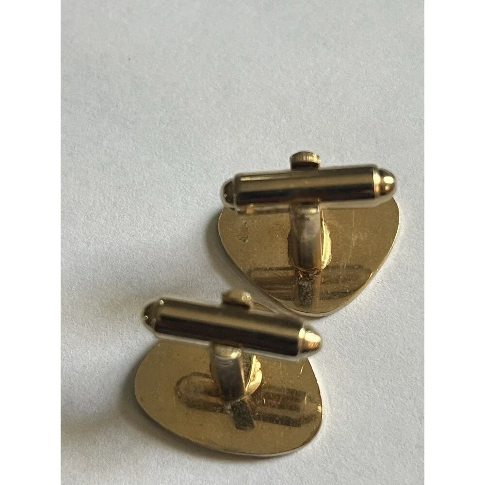 Vintage mid-century Shields cufflinks and matching tie clip set - gold tone